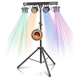 ETEC Professional LED PARTYBAR 2 – 2x PAR Scheinwerfer & 2x Derby Effekt inkl. Stativ & Fernbedienung – Musikgesteuertes Disco Licht Komplettset für DJ, Party & Bühne
