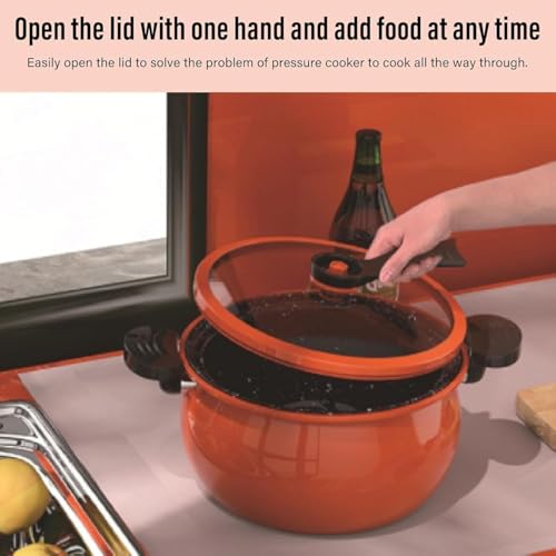 Non Stick Pressure Cooker, 8L Micro Pressure Cooker Fast Cooking Cookware, Thickened And Durable Medical Stone Soup Pot, with Transparent Glass Lid (Orange One Size) - Image 6