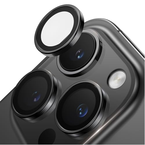 TORRAS iPhone 15 Pro 用 カメラフィルム iPhone 15 Pro Max 用 カメラフィルム 【宇宙航空材料・元のまま再現】 強化ガラス 黒縁取り 1セット アイフォン15プロ・15プロマックス用カメラカバー ブラック LensGuard