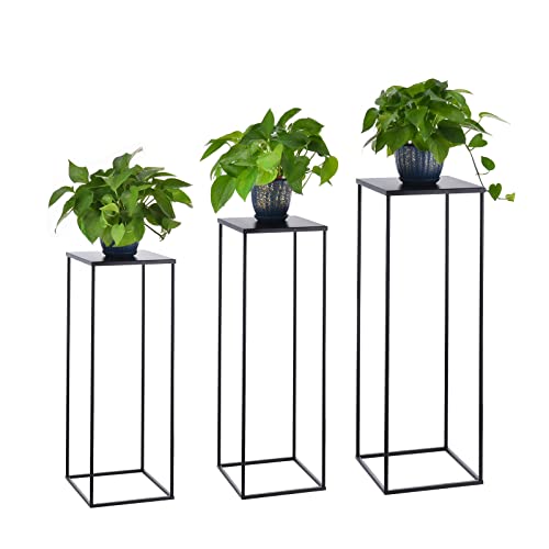 Plant Stand Metal For Indoor Plants, Black Tall Flower Stand For Party Living Room Decor, Set Of 3 Square Table Side Stands 27.5&31&35 Inches #TOP7