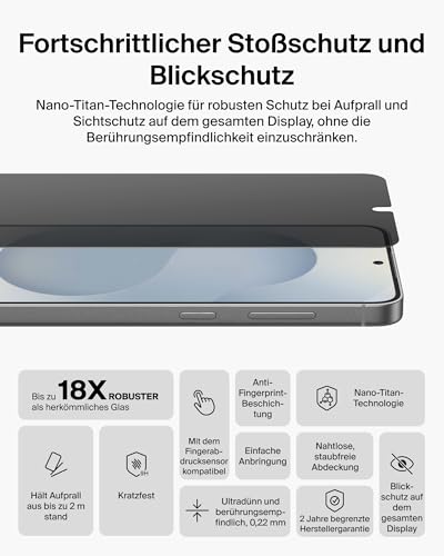 Belkin ScreenForce Titan SmartShield Schutzfolie mit Sichtschutz für Samsung Galaxy S26+, Kratzfest, Stoßfest, Anti-Fingerprint Folie… – Ansicht 2