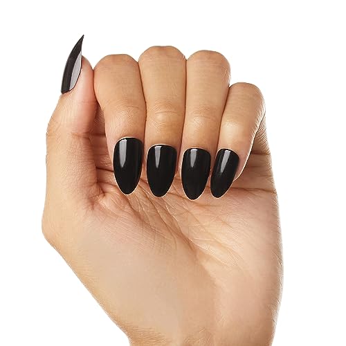 Glamnetic Press On Nails - Boba | Opaque Black Short Almond Nails, Reusable | 12 Sizes - 24 Nail Kit #TOP1