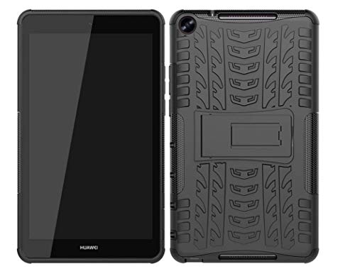 Image of Hybrid Back Cover Case with Kickstand Wheel Pattern for Huawei MediaPad M5 Lite 8 inch 2019 Release - Black