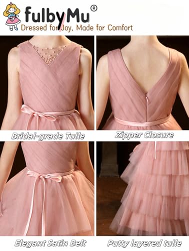 Layered Tulle Flower Girl Dress for Wedding Girls Pageant Dresses with Beads Long First Communion Dress with Belt2
