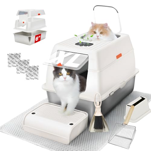 XL Stainless Steel Litter Box with Lid, 6" Deep