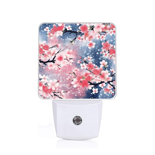 Image of Cherry Blossoom Night Light, Plug-into Wall Winter Floral Nightlight Lamp with Dusk to Dawn Sensor, Led Lamp 0.5W Energy Efficient for Boys Girls Adults Home Decor