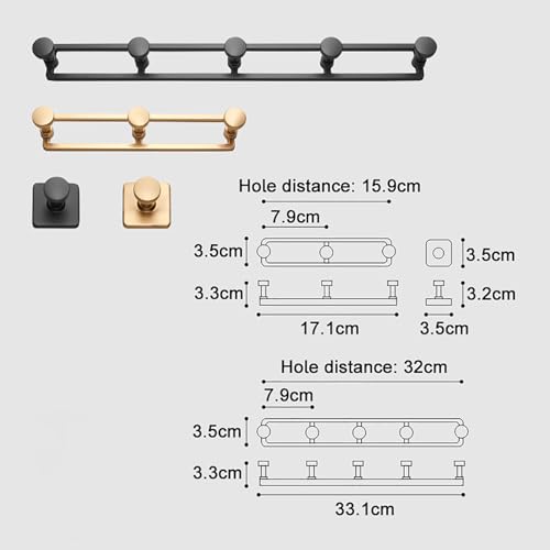 Ganchos dorados para colgar en la pared, ganchos de metal resistentes para toallas, 20 kg de capacidad, elegantes ganchos individuales para entrada, sala de estar, cocina, dormitorio, baño (3 ganchos)