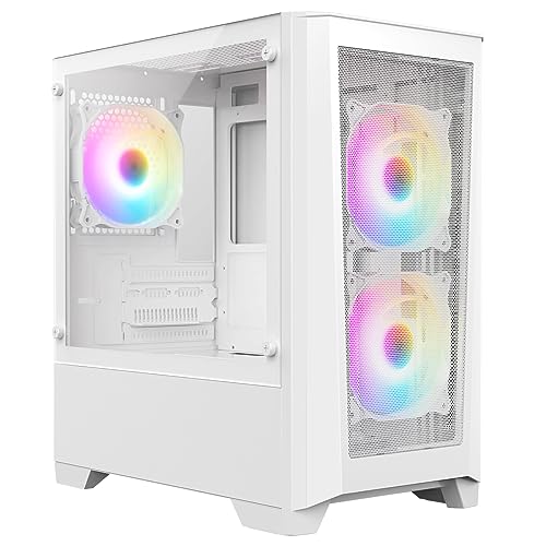 CiT Level 2 Airflow Micro-ATX PC Gaming Case M/ATX with Mesh Front Panel & Tempered Glass Side Panel with with 3 x RGB Rainbow Fans Included | White