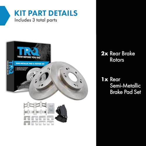 Image of TRQ Rear Brake Pad and Rotor Set Semi Metallic | For 2011-2014 Honda CR-Z