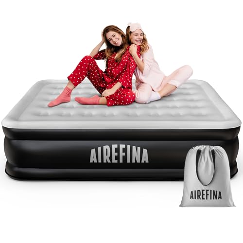 Airefina Luftbett 2 Personen mit Integrierter Pumpe, Luftmatratze Selbstaufblasend in 3 Minute, Premium Gästebett, Aufblasbare Matratze für Camping & Heimgebrauch - 203 x 152 x 46cm