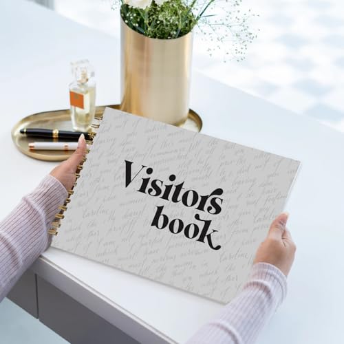 Image of Visitor Book - 8 x 12 Inches | Handwritten Pattern Wire Bound Guest Register for Hotels, Offices, Exhibitions & Business Use | Medium Size Visitor Log Book for Reception & Front Desk
