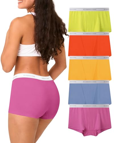 Image of BAMBOO COOL Womens Boy Shorts Underwear Full Coverage High Waist Boxer Briefs Panties for Women 5 Pack