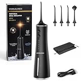 Versalinex Hydropulseur Dentaire Professionnel Portable 300 ml – Jet Dentaire pour Voyage Rechargeable USB-C avec 4 Modes 4 Embouts Rotatifs – Irrigateur Oral Étanche IPX7 Haute Pression (Noir)
