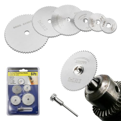 6pcs HSS Cutting Discs, Rotary Drill Saw Blades, Circular Saw Blades for Drills Rotary Tools Wood Plastic Metal Stone Diamond Cutting