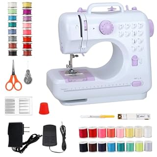Mini Sewing Machine for Beginners, Portable Electric Sewing Machine with Dual Speed, 12 Built-in Stitches, Foot Pedal, and Accessories Kit for Home DIY Projects & Gift
