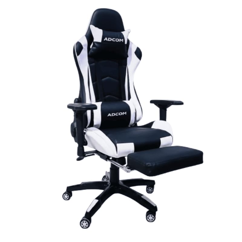 Image of Adcom Mutant Pro Adjustable Gaming Chair, PU Leather, 180 Recline, Ergonomic Neck & Lumbar Support, 4D Armrests with Footrest (Black & White)