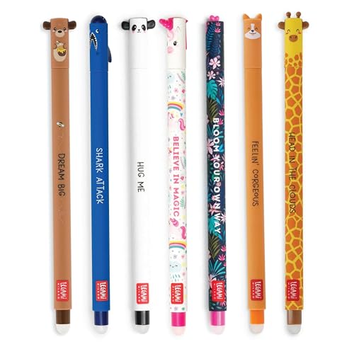 Legami Erasable Pens Set of 7 Legami Erasable Gel Pens for Rubbing Cute Kawaii Pens