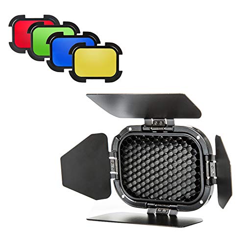 Godox BD-07 Barn Door with Detachable Honeycomb Grid and 4 Color Filters for Godox AD200 AD200Pro Speedlite Fresnel Flash Head