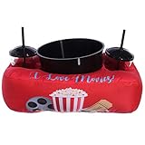 Almofada Porta Pipoca + Balde com 2 Copos e Canudo I Love Movies Vermelha