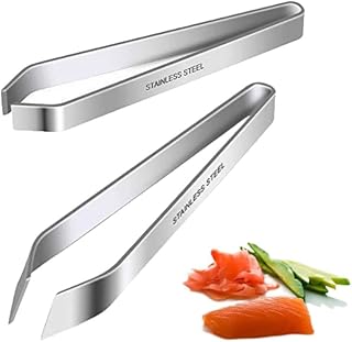 2 PCS Stainless Steel Fish Bone Tweezers Set Kitchen Food Tweezers Tool Multifunctional Food Tweezers Includes Slant Tweezers and Flat Tweezers