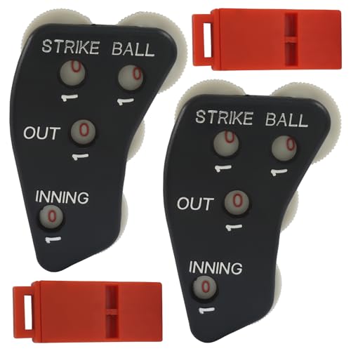HARSKIYER 2 Pack Baseball Umpire Clicker with Whistles, 4 Wheel Umpire Indicator to Recording Strike, Ball, Out and Inning Balls for Softball, Baseball Referee