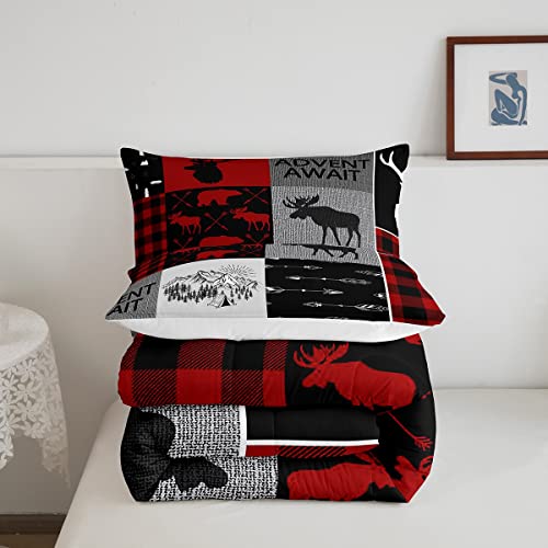 Erosebridal Elk Deer Comforter Set Twin Size, Rustic Camping Quilted Duvet For Kids Boys Teens Adult Wildlife Moose Animal Bedding Set Farmhouse Camper Duvet Sets 2 Pieces With 1 Pillow Case #TOP4