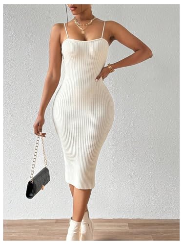 SHENHE Women's Summer Ribbed Bodycon Dress Spaghetti Strap Going Out Slip Midi Dresses4