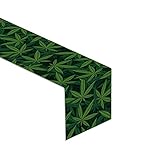 Sunwer Linen Marijuana Leaf Table Runner, 13' x 72', Green, Modern Pattern, Perfect for Kitchen Dining & Themed Parties