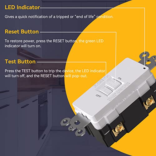 Aida Self-Test 20 Amp Blank Face Gfci Indoor Receptacle Ground Fault Circuit Interrupter Faceless Gfci With Led Indicator,Ul Listed,Back &Side Wire (White, 1Pack) #TOP3