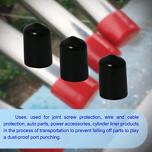 Image of Rubber Round End Cap Cover 0.51 Inch (13mm) Screw Thread Protectors PVC Flexible Tubing Pipe Protective Bolt Screw Thread Protector Safety Cover | for Pipe Post Tubing Rod Cover 100 Pcs (Black)