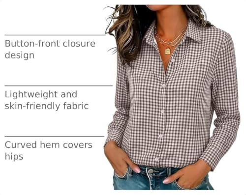 Image of Soft Wrinkle-Free Button Down Stretch Shirts for Women, Breathable Moisture-Wicking Casual Work Dress Tops