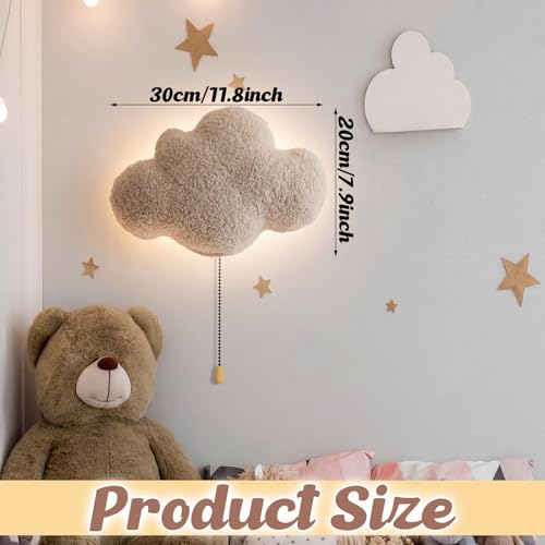 Image of Aurelema Fluffy Cloud Night Light Wall Lamp Sleeping Nursery Lighting Cute Floating Battery Operated Hanging Lamp for Baby Boys Girls Bedroom Room Nursery Wall Decorations