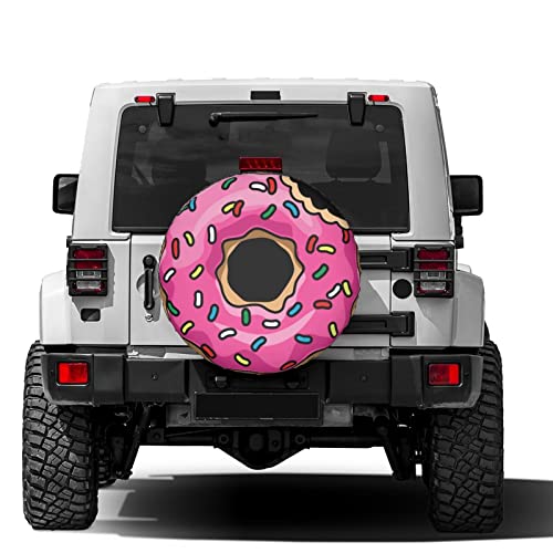 Image of Pink Cartoon Donut Spare Tire Cover Dust-Proof Wheel Tire Cover Fit Trailer, RV, SUV and Many Vehicle 16 Inch