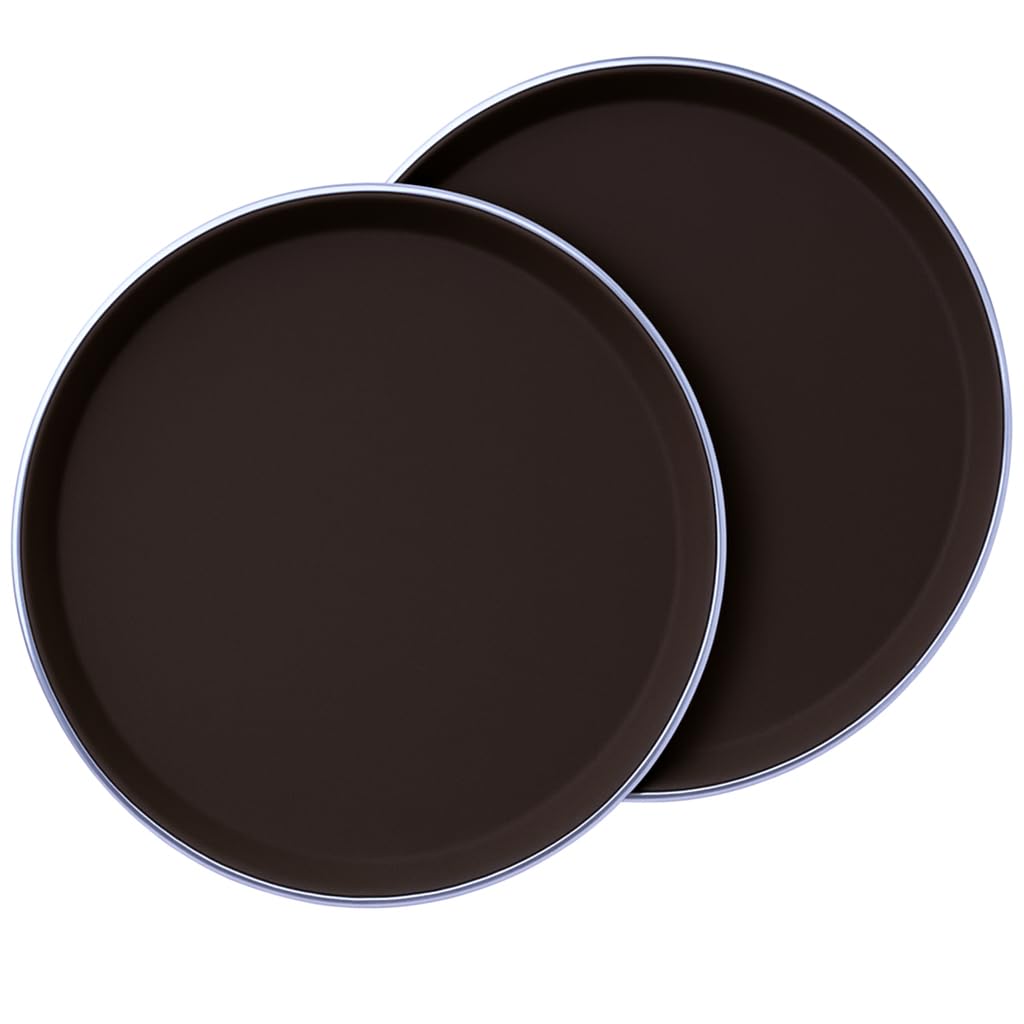 Juego de 2 bandejas redondas antideslizantes marrones de 40 cm con acero inoxidable y platos profesionales para servir alimentos y drenajes, perfecto para restaurantes, bares y uso doméstico