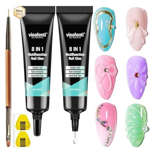 Vieafenti 3D Sculpting Builder Gel Nail Art Kit - All In One Formula for Extensions, Sculpture, Designs, Chrome Powder, Rhinestones - Soak Off with UV/LED Lamp for Salon Home DIY