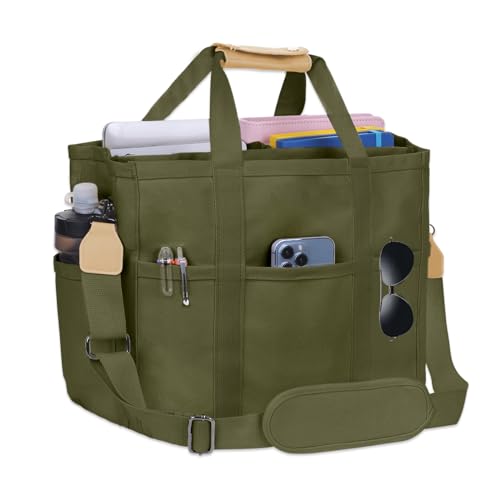 Image of Utility Large Canvas Tote Bag with 13 Pockets Compartments, Multi Crossbody Tote Bag Work Shoulder Bag Travel Bag