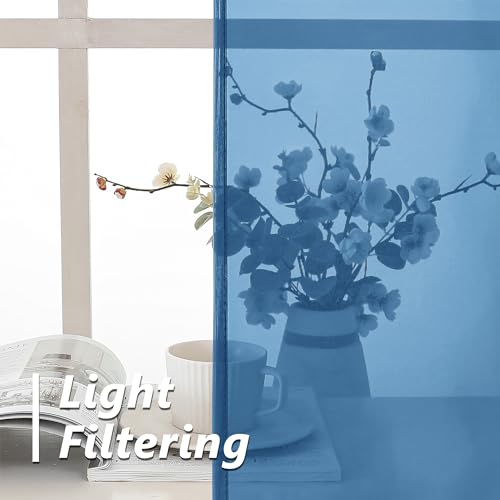 Tollpiz SDTLLCLBLUE3030 Classic Blue Sheer Tier Curtain Kitchen Curtains Tier Rod Pocket Half Window Treatment Drapes Light Filtering Voile thumb #2