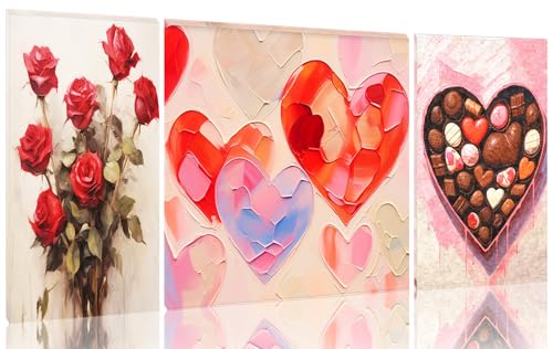 Mother's Day Canvas Wall Art,Colorful Wall Art for Teen Girl Room,Girls Room Wall Decor,Love Hearts Wall Art Decorative Painting for Bedroom Living Room Bathroom（16×24 in×1,12×16 in×2）