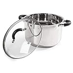 Tower T80837 Essentials 24cm Casserole Dish with Encapsulated Base & Tempered Glass Lid, Mirror Finish Interior & Exterior, Induction Compatible, Stainless Steel, Silver