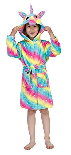 Kids Unicorn Hooded Robe Animal Pajamas Flannel Bathrobe Children Sleepwear Unicorns Gifts (Rainbow, 4-5T)