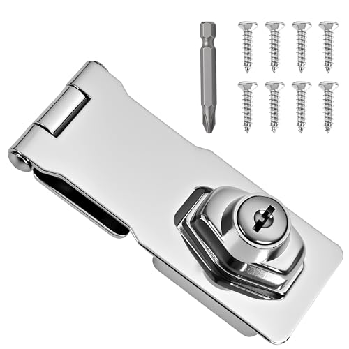 ZYINOZOC 1 Pcs keyed Hasp Lock,4 inch keyed hasp Locks Twist knob keyed Locking hasp for Cabinet Small Door,Hasp Lock with Keys,Metal Safety Hasp Latches (1 Pcs Silver, 4 inch)