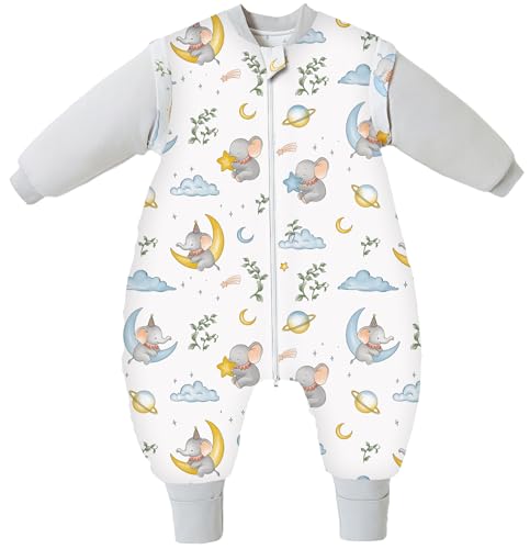 Chilsuessy Grey Elephant 3.5 Tog Sleeping Bag with Feet Removable Sleeves Toddler Sleeping Bag Winter 1-2 Years