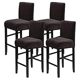 XIAROGEE Crystal Velvet Bar Stool Covers with Backs, Soft Stretch Bar Chair Covers Set of 4 with Elastic Band Washable Counter Height Chair Slipcover for Pub Cafe Kitchen Room (Brown, 4 PCS)
