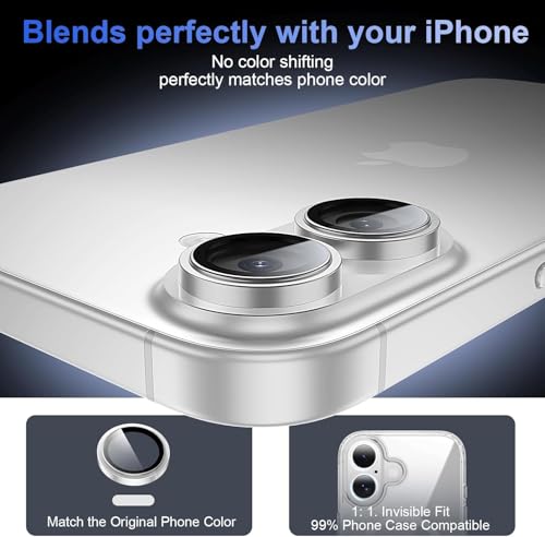 Image of Choiche Camera Lens Protector Compatible for iPhone 17 (Silver) - 9H Tempered Glass Camera Cover, HD Clear Anti-Scratch Screen Protector with Metal Ring Decoration, Case Friendly, Night Shot Safe