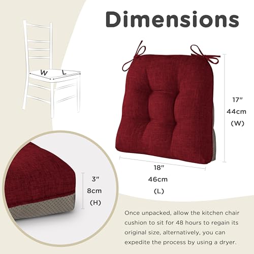 Image of AddGrace Chair Cushions for Dining Chairs Set of 4 Kitchen Seat Cushions with Ties and Non Slip Backing Tufted Indoor Seat Pad for Kitchen Dining Room 18 inch x 17 inch x 3 inch Burgundy