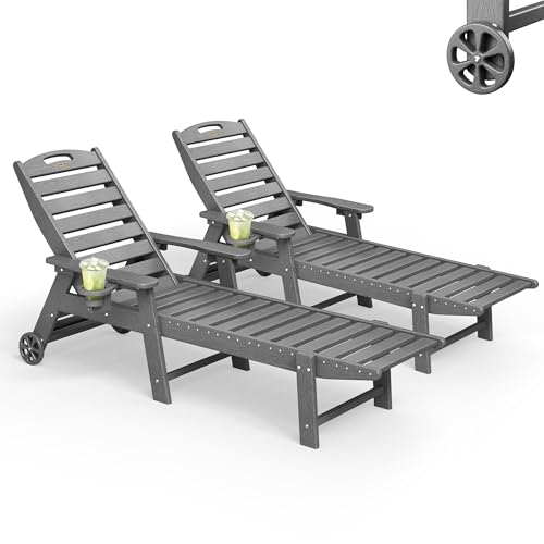 SUUNYN Lounge Chair Outdoor Set of 2, HDPE Chaise Lounge
