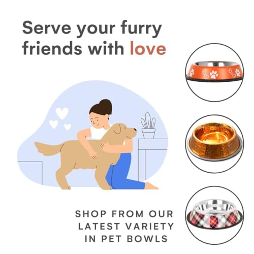 Image of Madhabi Stainless Steel Pet Bowl Set for Dogs and Cats, Size 5, Non-Slip Rubber Base, Rust-Free Food and Water Feeding Bowls, Chew-Proof No-Tip Design for Home and Outdoor Use - Pack of 2