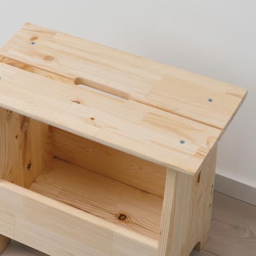 Solid Pine Wooden Storage Stool - Rustic Seat, Side Table or Nightstand with Hidden Compartment & Handle - Multipurpose Indoor Bench, Natural Finish, 11 x 19.25 x 17.75 Inches