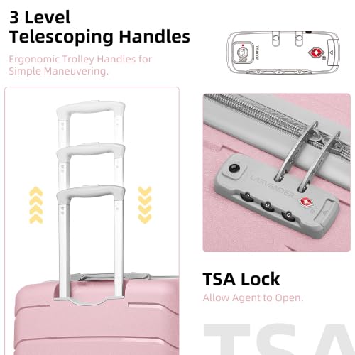 Luggage Sets 5 Piece, Expandable Luggage Hardside PP Suitcase Sets with Spinner Wheels TSA Lock, Lightweight Rolling Suitcase for Men and Women (Pink)4