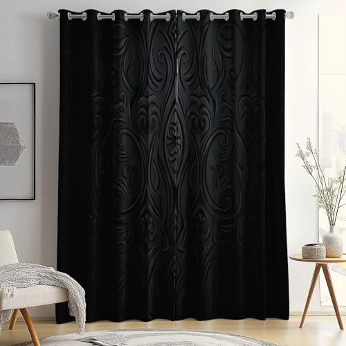 Cortinas con Ojales Moderno, Cortinas Opacas para decoración del hogar con Aislamiento térmico Patrones Tribales Negros, Cortinas Estampadas para Dormitorio y Sala de Estar 70 x 160 cm (2 Paneles)